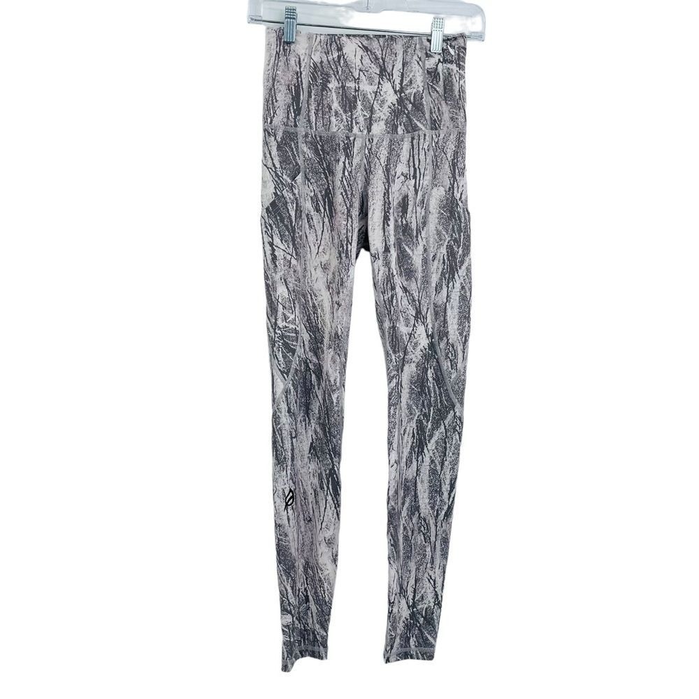 P'tula Leggings Womens Medium Grey White Abstract Wood Grain High Rise Pockets